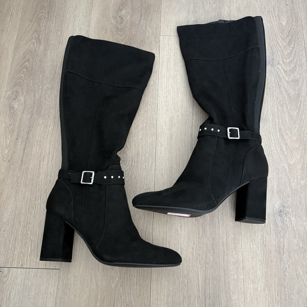 NEW Kelly & Katie Womens Boots Size 11 Black Silver  Microsuede Block Heel